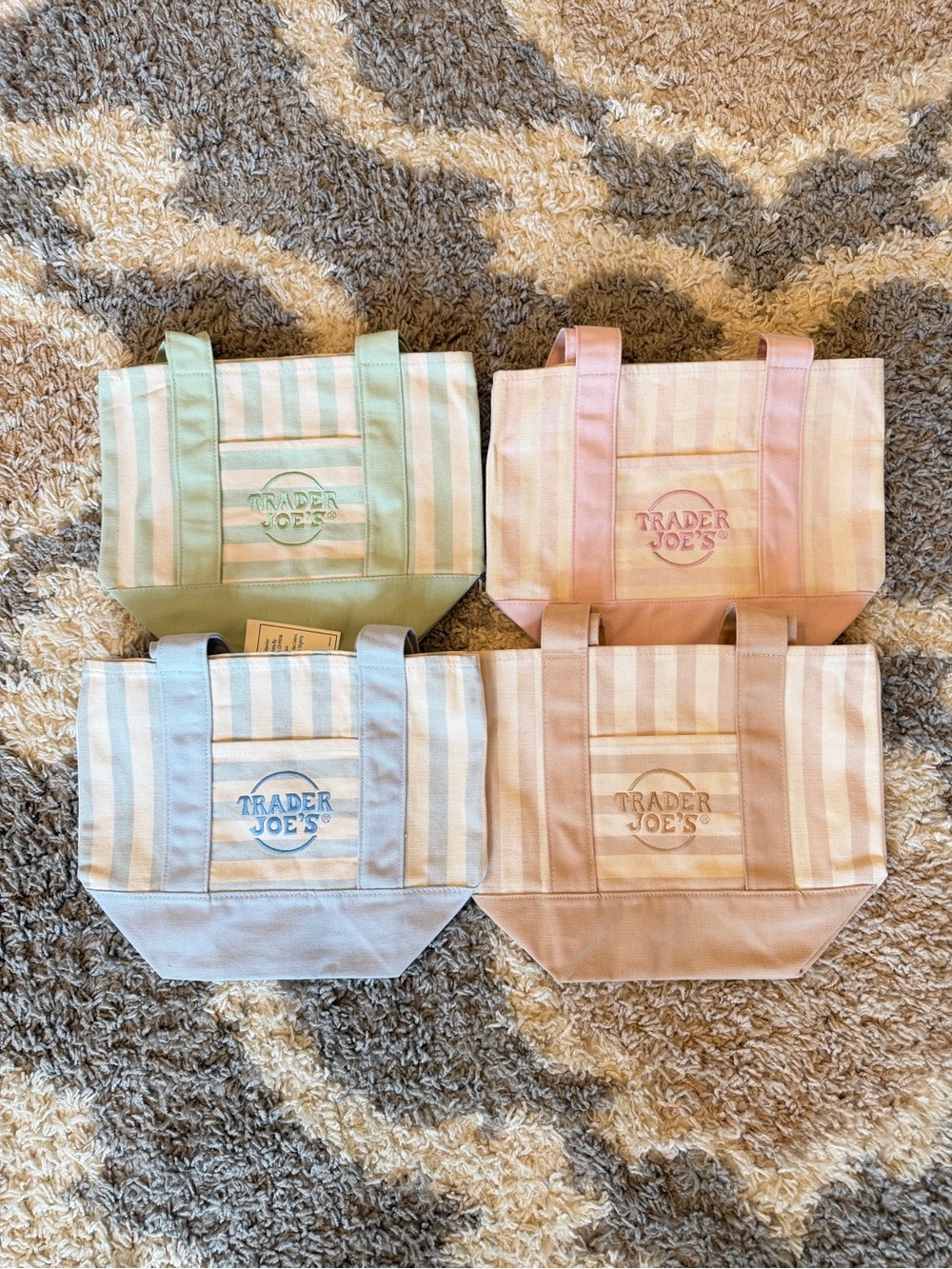 NWT Trader Joe’s Mini Pastel‎ Stripe Canvas Tote Bag Limited Edition Set Of 4